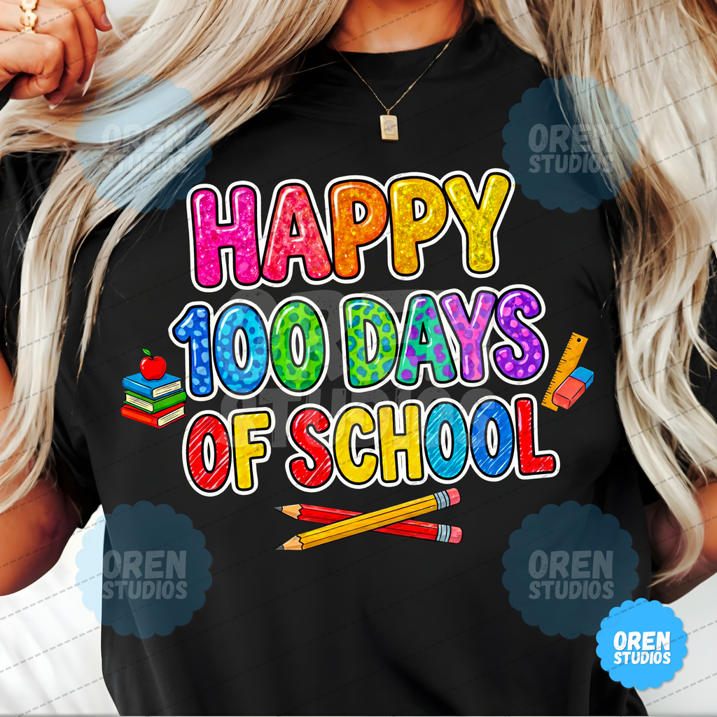 100 Days of School PNG, Glitter Leopard Doodle Letters, Teacher Student Shirt (Digital Download)
