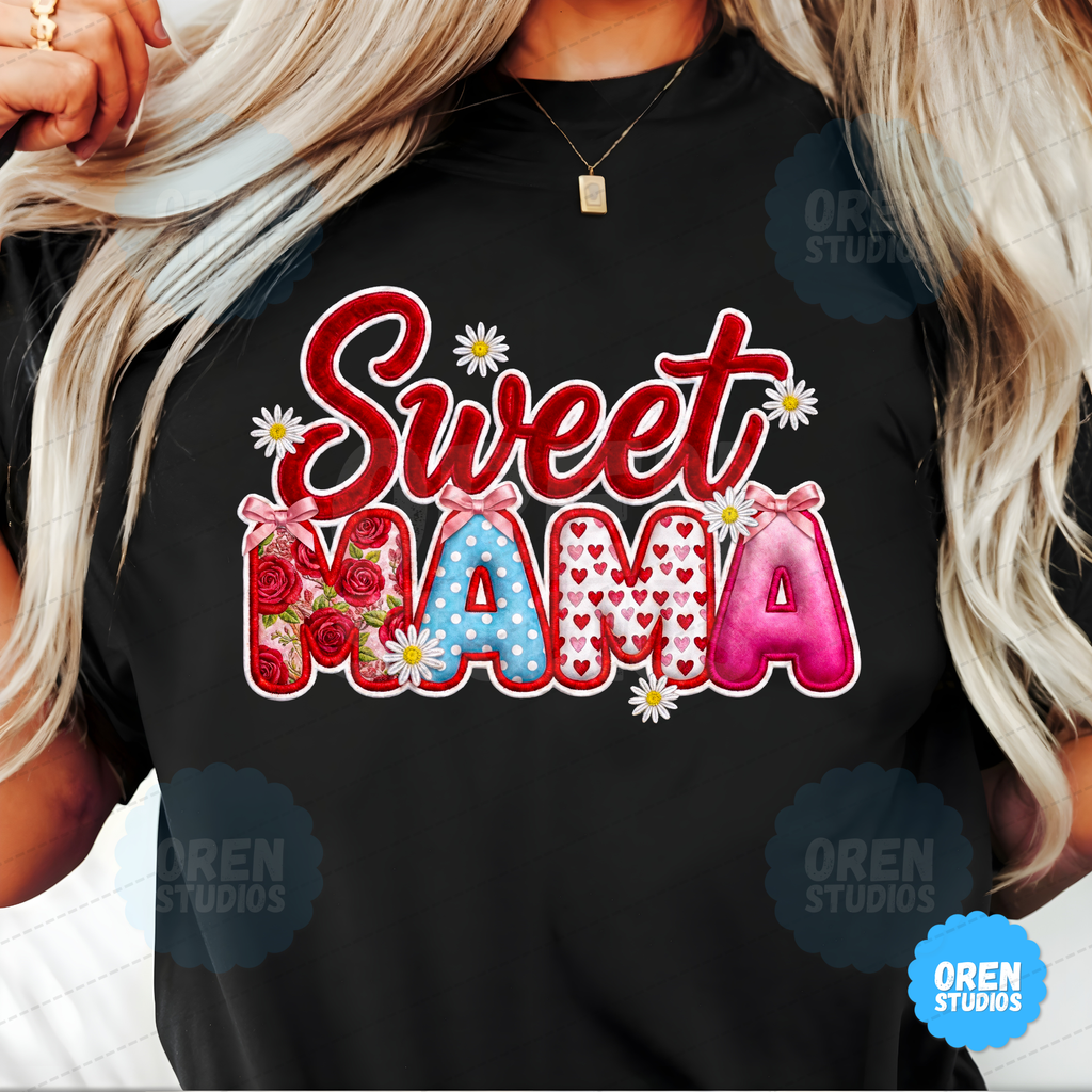 Sweet Mama PNG, Valentine and Mother's Day Sublimation, Coquette Floral Bow Shirt Design