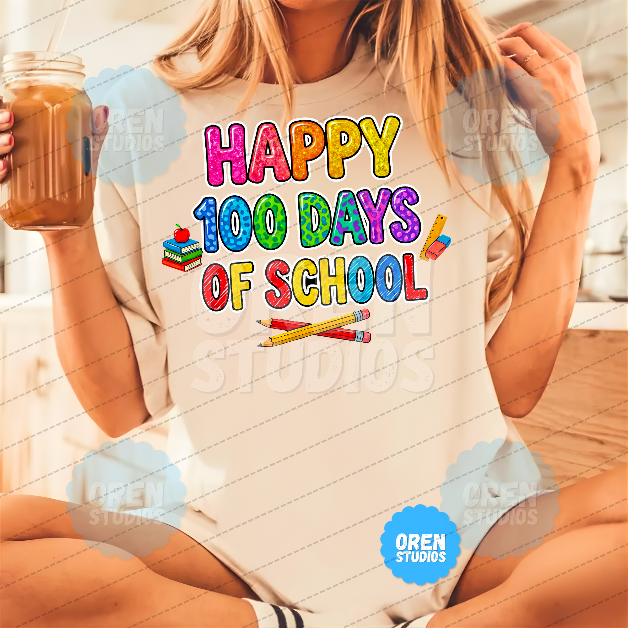 100 Days of School PNG, Glitter Leopard Doodle Letters, Teacher Student Shirt (Digital Download)