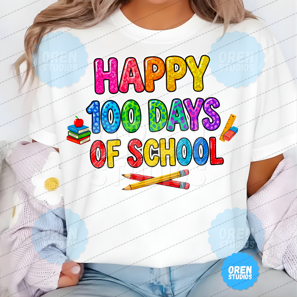 100 Days of School PNG, Glitter Leopard Doodle Letters, Teacher Student Shirt (Digital Download)