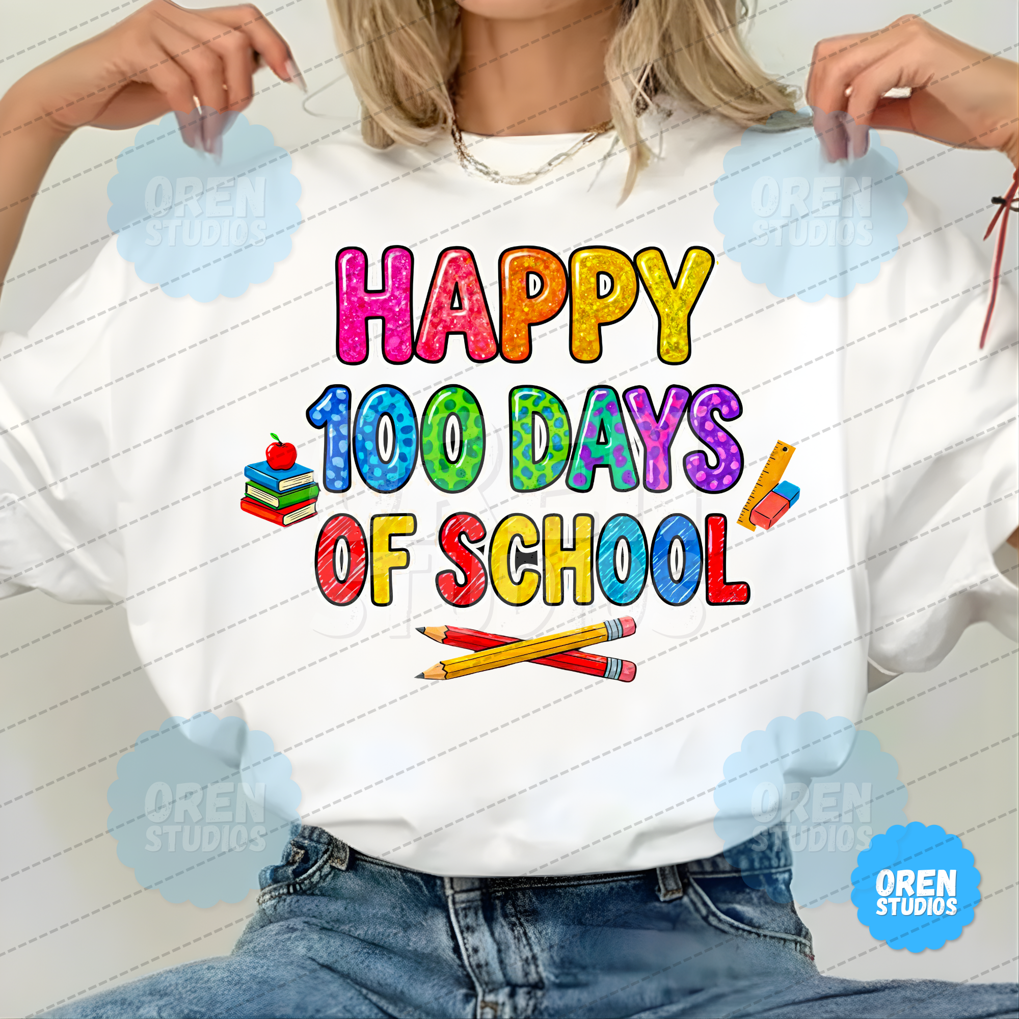 100 Days of School PNG, Glitter Leopard Doodle Letters, Teacher Student Shirt (Digital Download)
