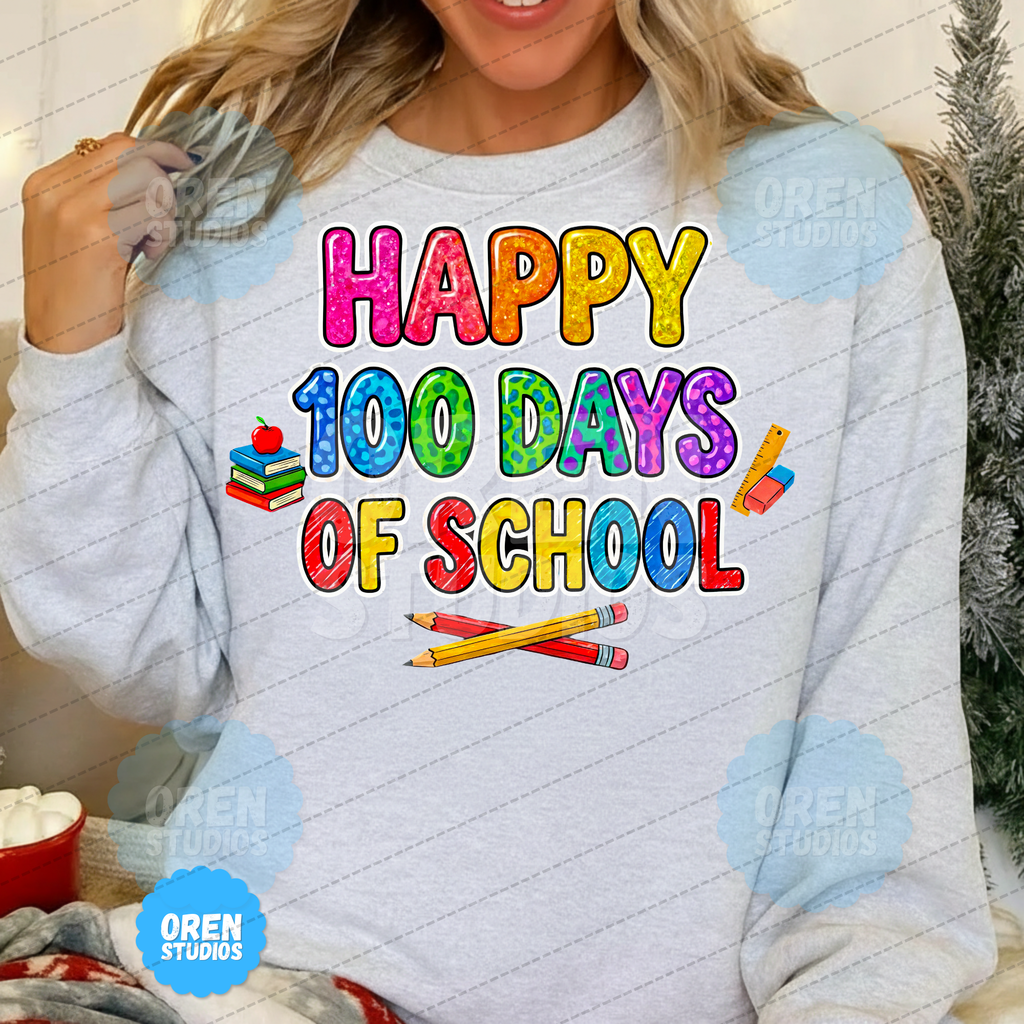 100 Days of School PNG, Glitter Leopard Doodle Letters, Teacher Student Shirt (Digital Download)
