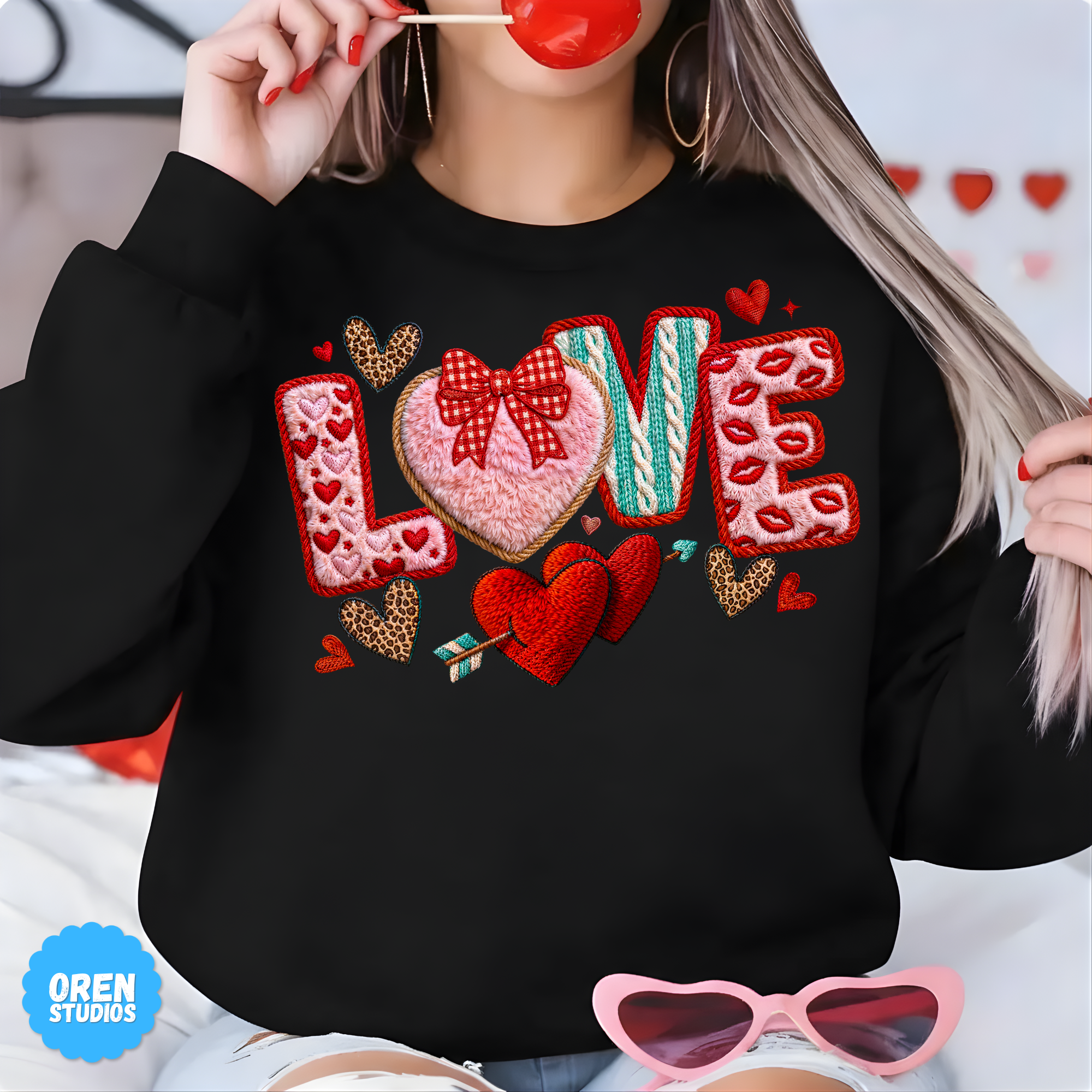 Love Valentine PNG Faux Yarn Latch Hook, Coquette Gingham Bow Heart, Knitted Sweater Texture, Chenille Patch Sublimation, Leopard Print DTF