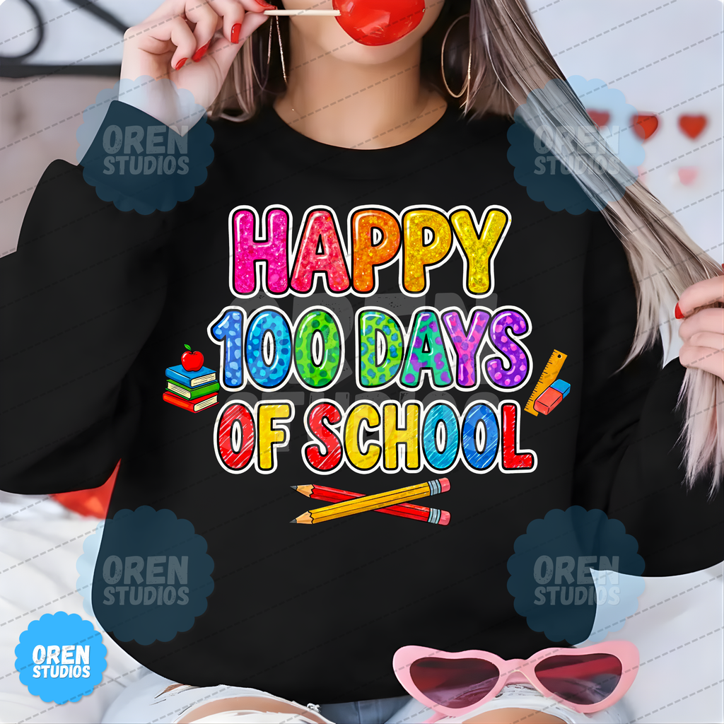 100 Days of School PNG, Glitter Leopard Doodle Letters, Teacher Student Shirt (Digital Download)