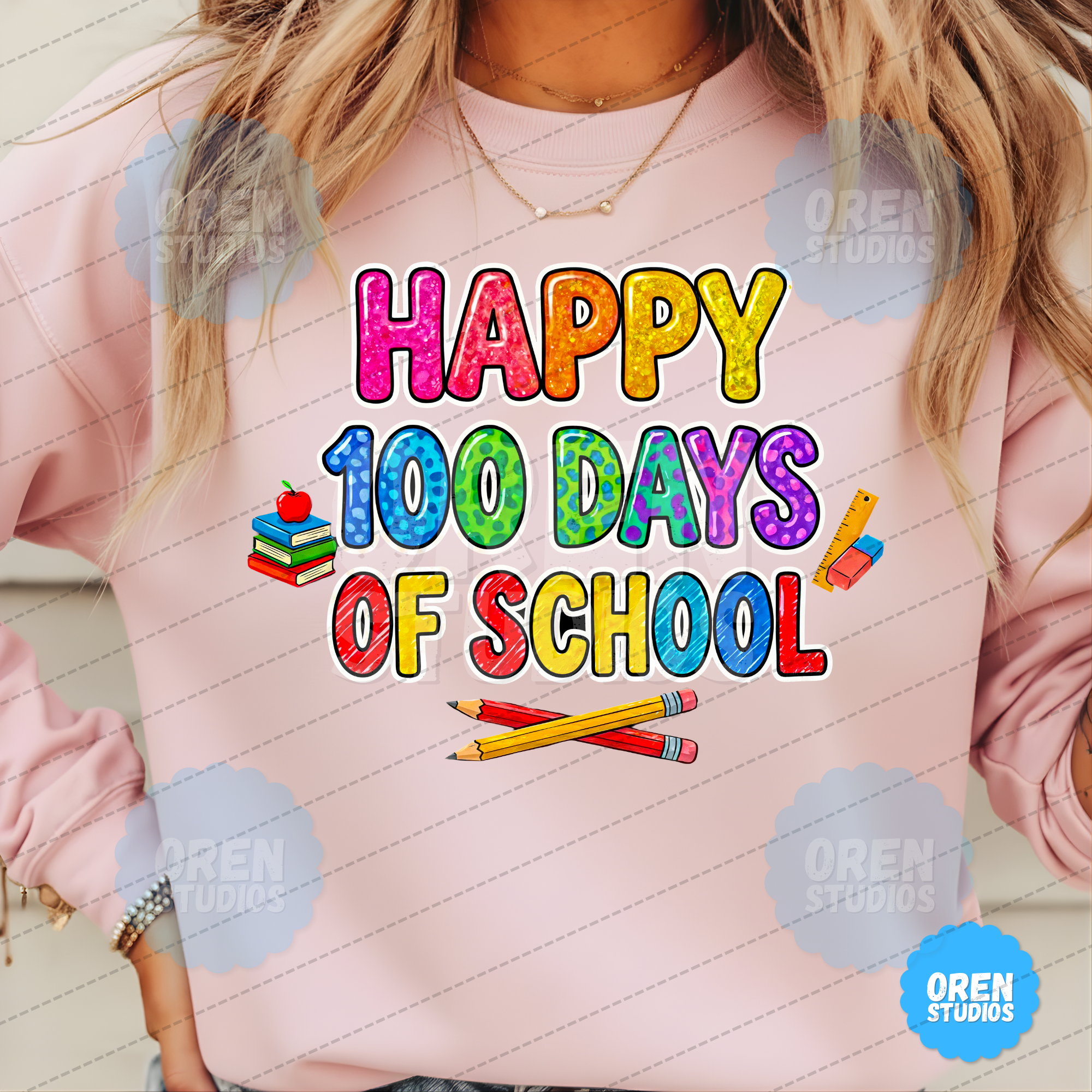 100 Days of School PNG, Glitter Leopard Doodle Letters, Teacher Student Shirt (Digital Download)